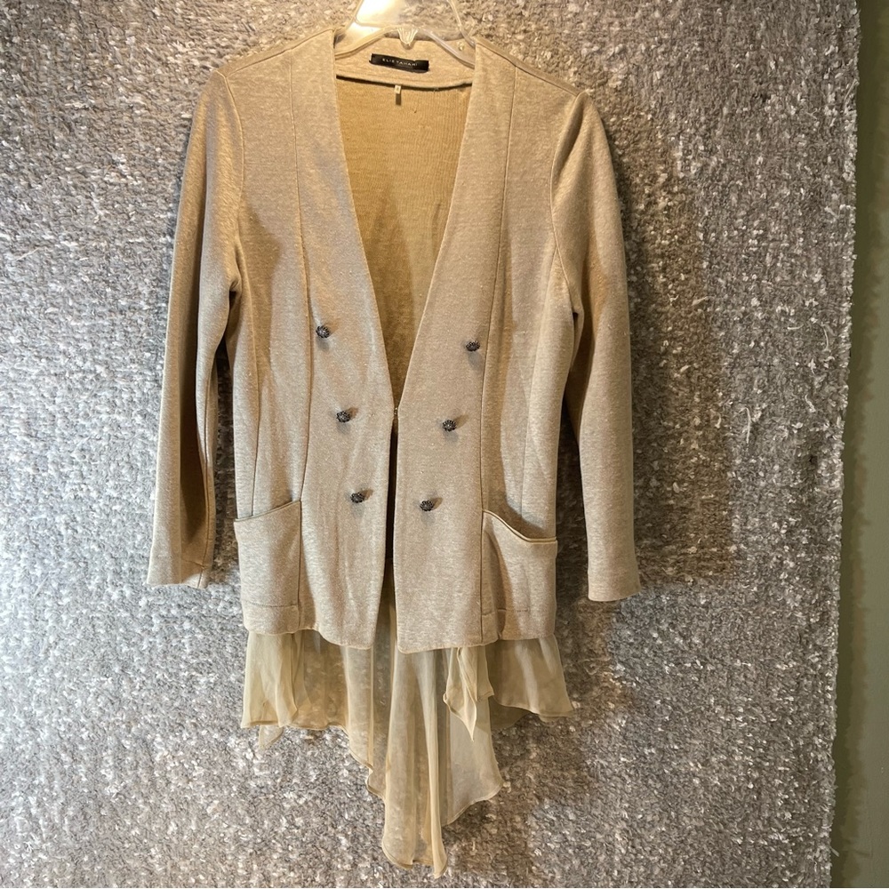 Elie Tahari Women Small Cardigan Sweater‎ Blazer Linen/viscose Brown.